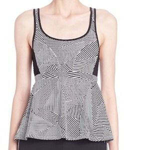 Rebecca Minkoff Sport Peplum Vita Tank Top‎ Racerback, Black/White, M New